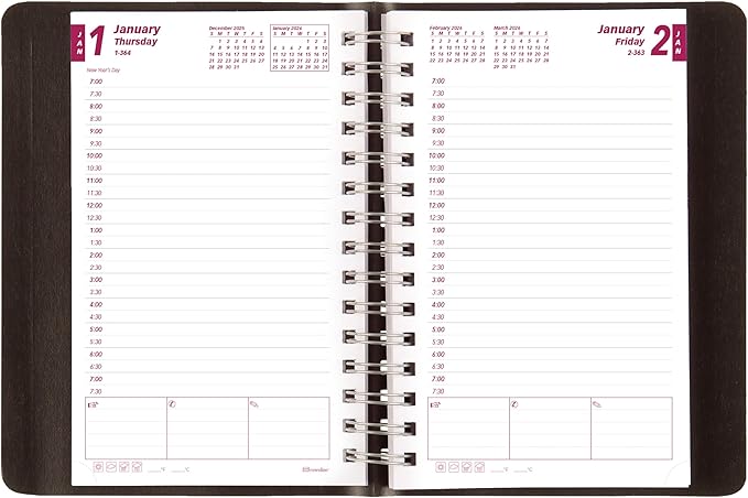 Brownline® 2026 Essential Daily/Monthly Planner, Appointment Book, 12 Months, January to December, Twin-Wire Binding, 8" x 5", Black (CB634W.BLK-26)