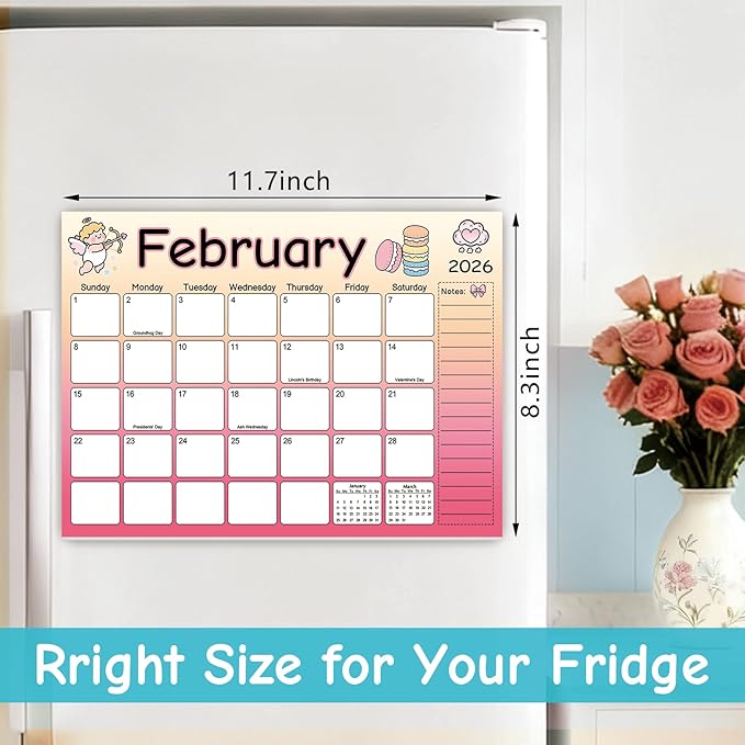 2026 Magnetic Fridge Calendar, Cute Kids Calendars to Dec 2026 Refrigerator Magnet, Monthly Kitchen Magnetic Calendars for Refrigerator, Gifts for Easter Checkered Daily Planning (11.7"x8.3")
