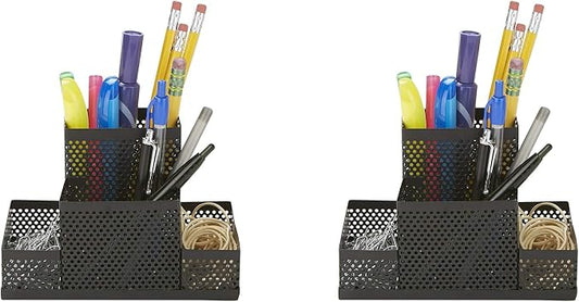 Mind Reader Desk Organizer [4-Compartment, 2-Piece Same Set] - Supplies and Accessories Storage Organizer for Office Desk with Pencil and Pen Cup and Paper Clip Holder (Black)