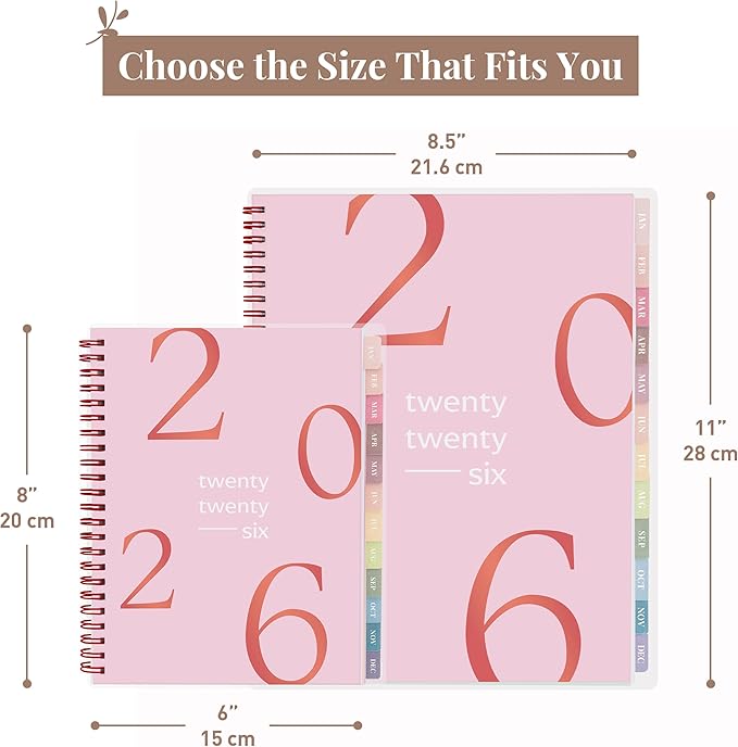 Rileys 2026 Planner, Agenda Planner With Weekly And Monthly View, Daily Agenda Book And Yearly Planners Calendar Book, Spiral Bound With Tabs, Notes, Goals And Holidays (Float, Pink, 8 x 6 in)
