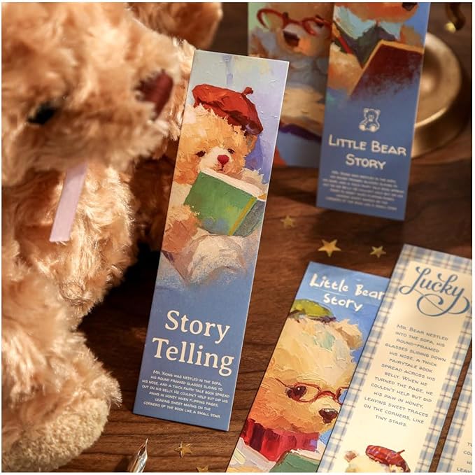 Cute Funny Animal Theme Colorful Bookmarks, 30 PCS (Bear Story)