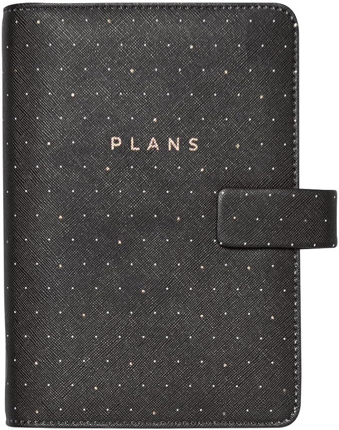 Filofax Moonlight Organizer, Personal Size, Black - Leather-Look, Gold Accents, Six Rings, Week-to-View Calendar Diary, Multilingual, 2025 (C022654-25)