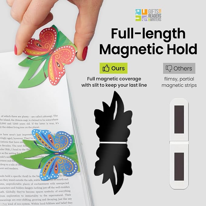 Gifts for Readers & Writers Linemarker Bookmark, 2 Pack Magnetic Bookmark, Includes Line Finder Slit for Easy Line Tracking, Small & Cute Stationery, Book Page Holder, Reading Accessories, Butterflies