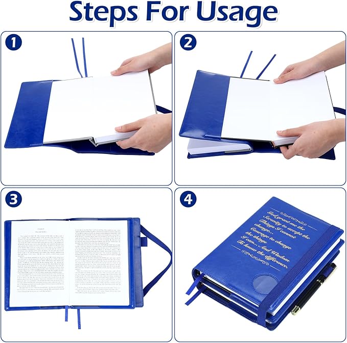 Motipuns Double Alcoholics AA Big Book Cover for 12 Steps & 12 Traditions Double AA Book Cover with Medallion Holder Pen Clip Alcoholics Gifts for Serenity Prayer(Blue)