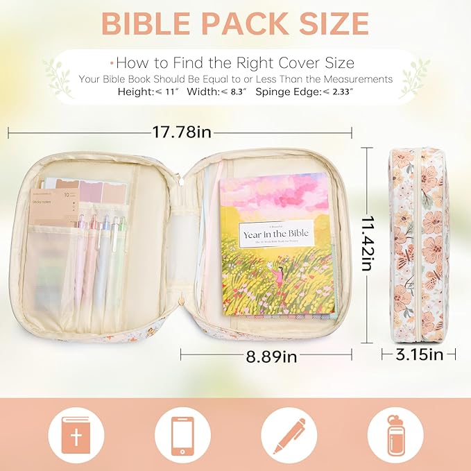 Bible Cover Case for Women Large Bible Cover with Durable Handle Quilted Bible Carrying Case for Girls Bible Study Supplies Accessories (Autumn Butterfly Bloom, Autumn Butterfly Bloom)