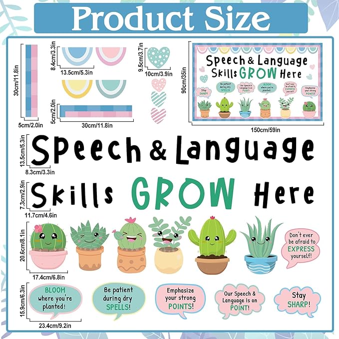 Speech Therapy Bulletin Board Decorations Motivational Succulent Plant Themed Bulletin Board Set End of Year Cactus Positive Affirmations Accents Cutouts for School Classroom Wall Door Decor Supplies