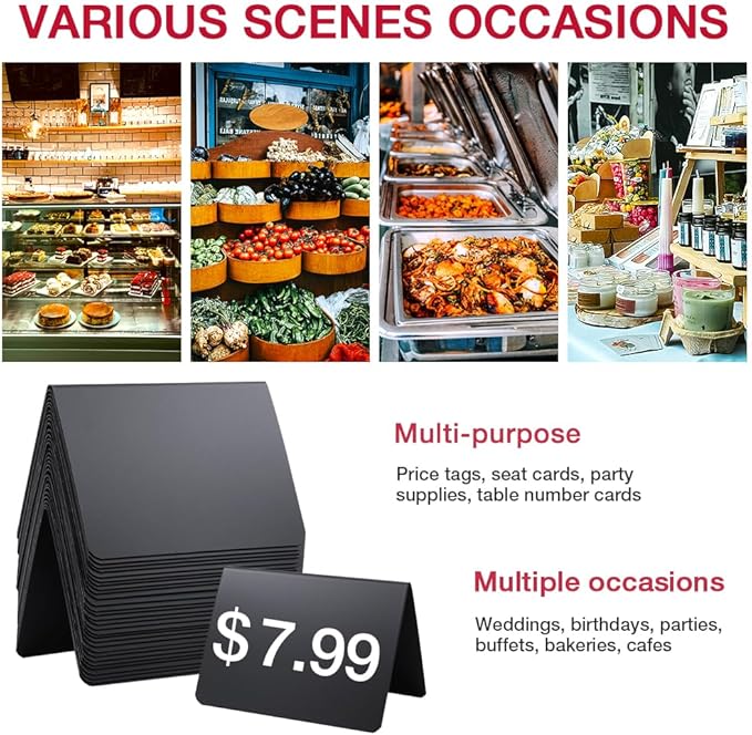 30 Pack Food Labels for Party Buffet, 4x3 Inches Mini Chalk Board Signs, Reusable Food Labels, Buffet Display, Name Tag