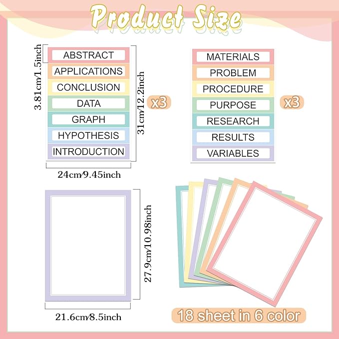 24 Sheets Science Board Supplies 18 Self Adhesive Presentation Science Subtitles & 6 Project Titles Board Sticker for School Office Supplies(Macaron Color)
