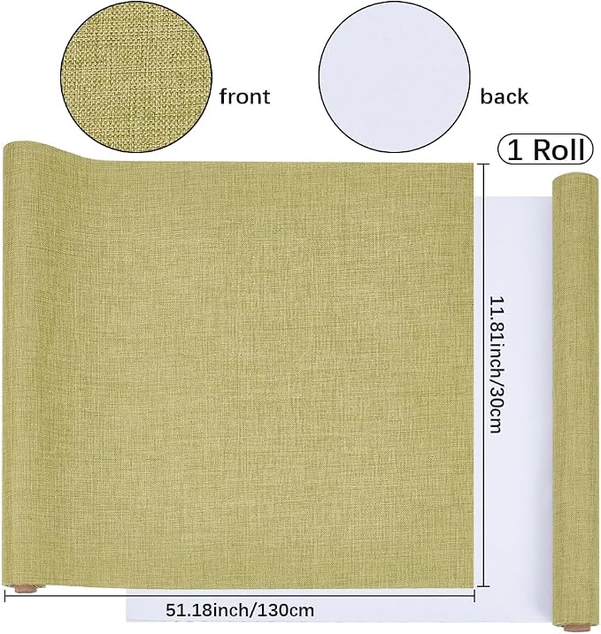 CRASPIRE 51 x 11.8 Inch Linen Book Cover Cloth Book Binding Cloth Polyester Surface Paper Backed Dark Khaki Woven Book Fabric for Books Album Scrapbooking Archival DIY Covering Bookbinding Protector