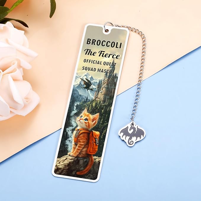 Onyx Storm Merch, Dark Romance Merch, Romance Fantasy Bookmark Gifts for Bookish, Book Lover, Nerd, Reader, Bookworm, Dragon Rider Gifts for Men Women, Cute Broccoli Cat Bookmark, Book Club Gift