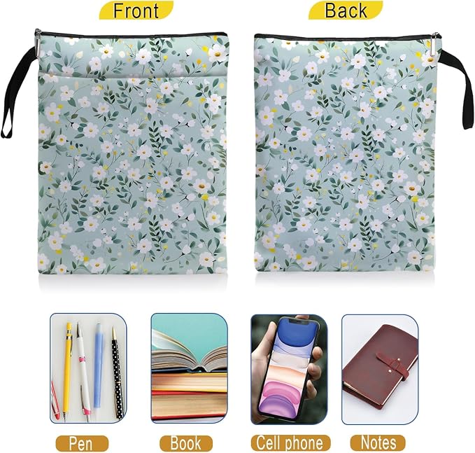 Flower Pattern Book Sleeve,Book Lovers Gifts Waterproof Book Cover for paperbacks with Zipper and Front Pocket Book Pouch for Women Teacher Birthday Graduation Christmas Gifts (Wildflower1601)