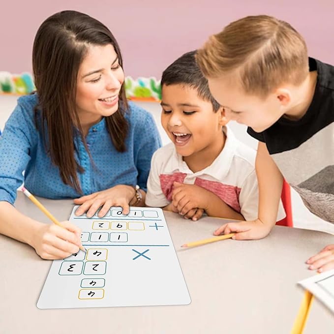Dry Erase Long Multiplication Practice White Board, 8" x 12" Double Sided 2-Digits Math Learning with a 4" x 2.5" Multiplication Chart Board for Kids Students, Classroom and Home, Math Center