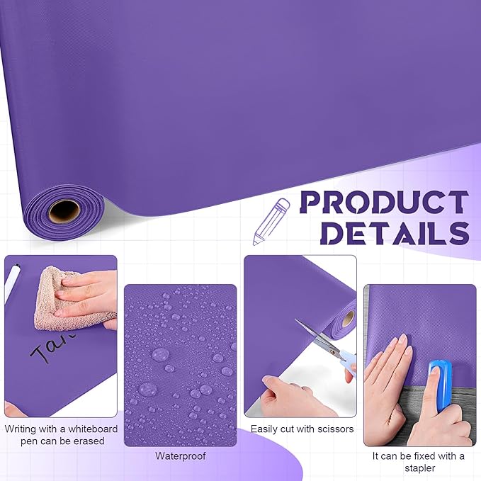 Hahafelt 16 in x 40 Ft Fabric Bulletin Board Roll Classroom Non Woven Fabric Background Decorations Waterproof Wrinkle Resistant Bulletin Board for Back to School Wall Decor(Purple,Pure)