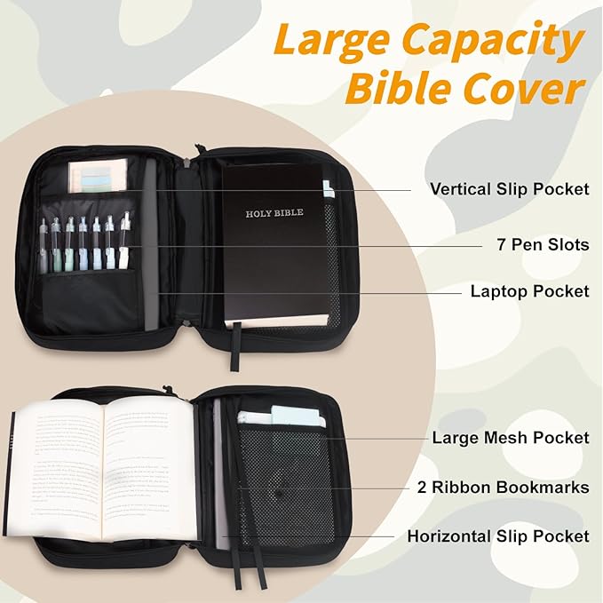ATRIPACK Tactical Bible Cover For Men,Large Bible Case With Shoulder Strap,Water-Resistant Book cover With Handle,Multi-Functional Carrying Bible Holder Bag For Church,Study,Spiritual
