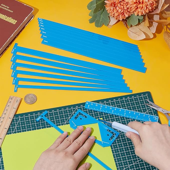 UNICRAFTALE 1 Set 17Pcs Flexible Acrylic Book Binding Ruler Set Book Binding Package Blue Bookbinding Easy Scrapbooking Tool T-Shaped Rulers for Bookbinding Scrapbooking Handmade Tools Supplies