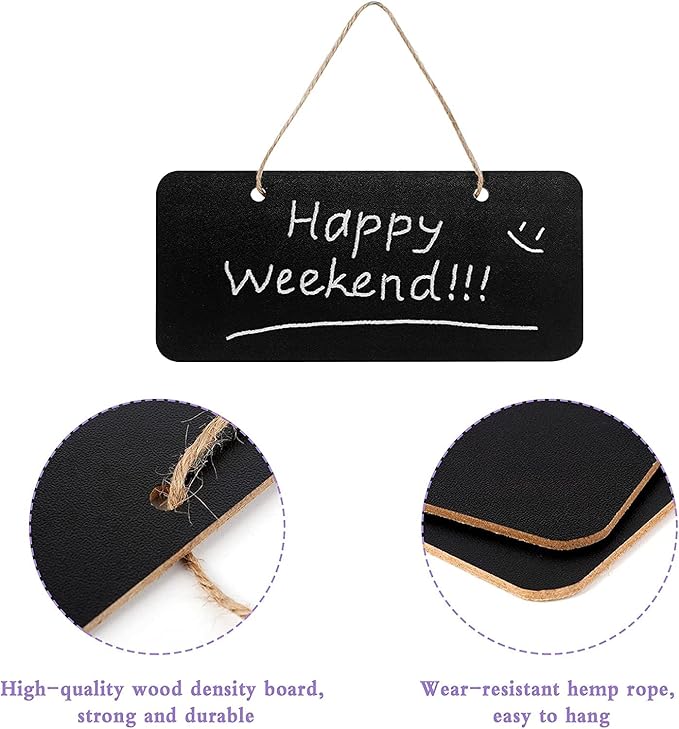 12 Rectangular Chalkboard Signs, Hanging Signs for Office, Welcome & Message Boards, 7x3 Inch Blanks