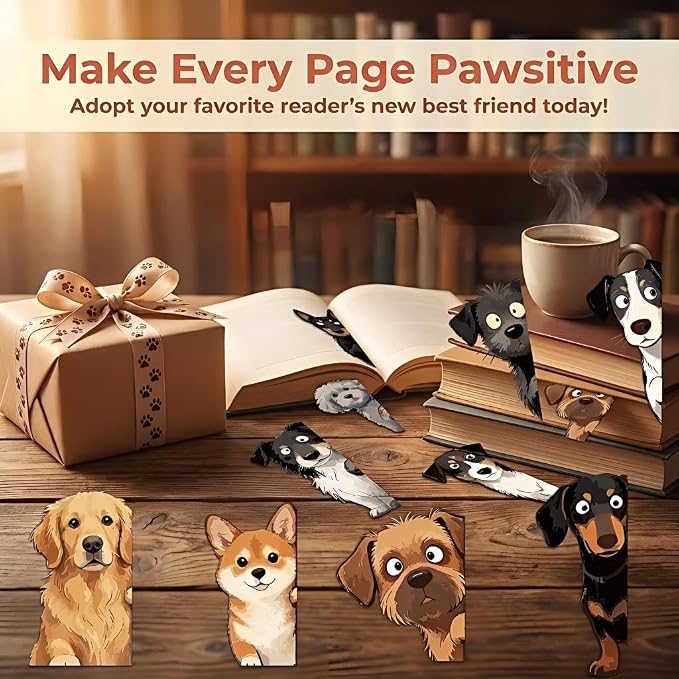 Peeking Dogs Magnetic Bookmarks Set of 10 – Cute Dog Bookmark Clips, Magnetic Book Marks Page Markers with 10 Breeds (Including Corgi), Fun Animal Bookmarks for Dog Lovers, Gifts for Dog Moms & Women