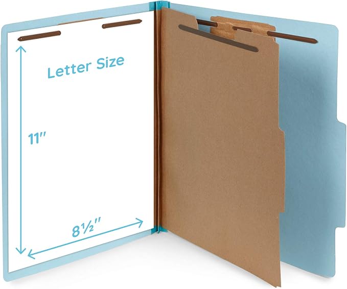 10 Blue Classification Folders - 1 Divider - 2 Inch Expansions - Durable 2 Prongs, for Medical Files, Law Client Files, Pressboard Classification Folders 1 Dividers Letter Size, Blue, 10 Pack