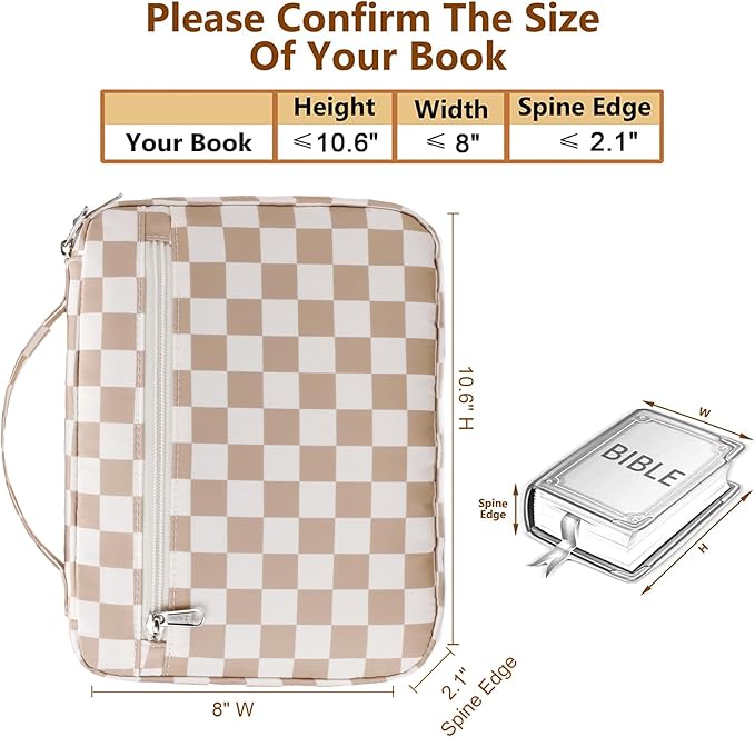 Octsky Bible Cover Case for Women Bible Book Case Church Bag Bible Protective, Checkerboard Khaki