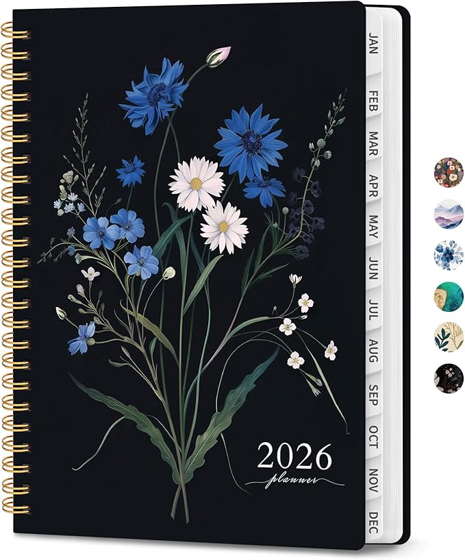 2026 Planner, Weekly and Monthly Planner for Women, January 2026 - December 2026, Hardcover 2026 Calendar Planner Book with Tabs, Inner Pocket, Spiral Bound, Perfect for Office Home School Supplies - A5 (6.3" x 8.5"), Floral Whispers
