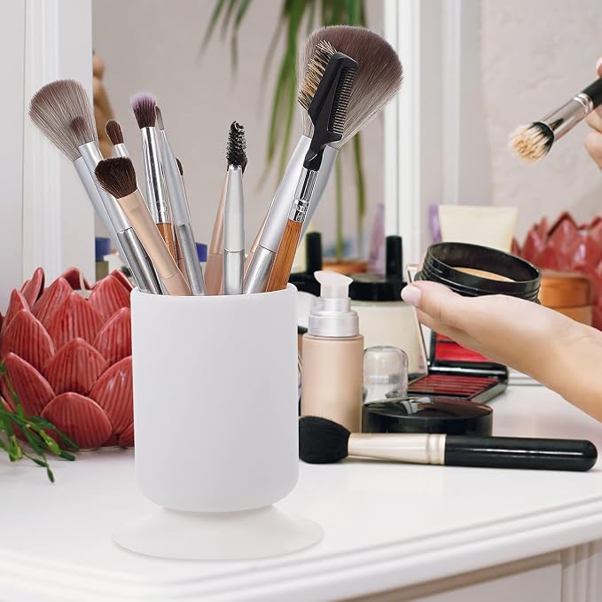 FOMIYES Makeup Brush Holder 2-Pack Multipurpose Pen Organizer with Suction Base for Vanity and Desk Storage