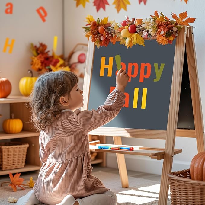 FYSUIMU 134 Pcs Fall Bulletin Board Letters Autumn Colored Alphabet Number Symbol Paper Cutouts Thanksgiving Decoration Letters Combo Set with 200 Pcs Glue Points for Home Classroom Party