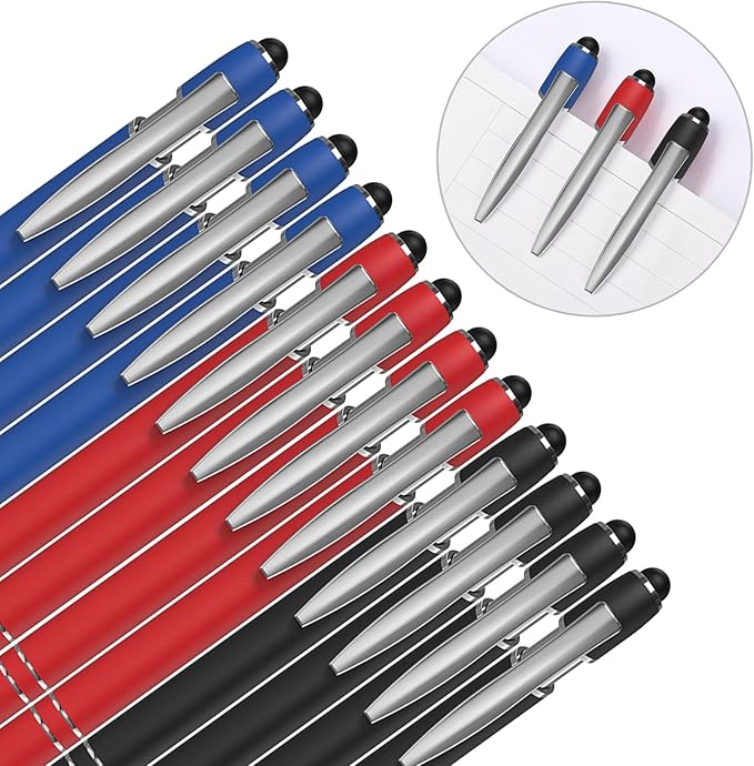 Actsun Gel Ink Pens, 12 Pcs, Fine Point, Smooth Writing, Screens & Touch Compatible, Black, Red & Blue, 0.7 mm, Gift & Office Accessory