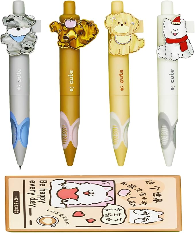 Maydahui 8 Pcs Cute Dog Bookmark Clip Pens Retractable Short Small Pocket Size Puppy Mini Gel Pens 0.5 mm Comfort Grip Black Ink for Dog Lovers Notebook Purse Office