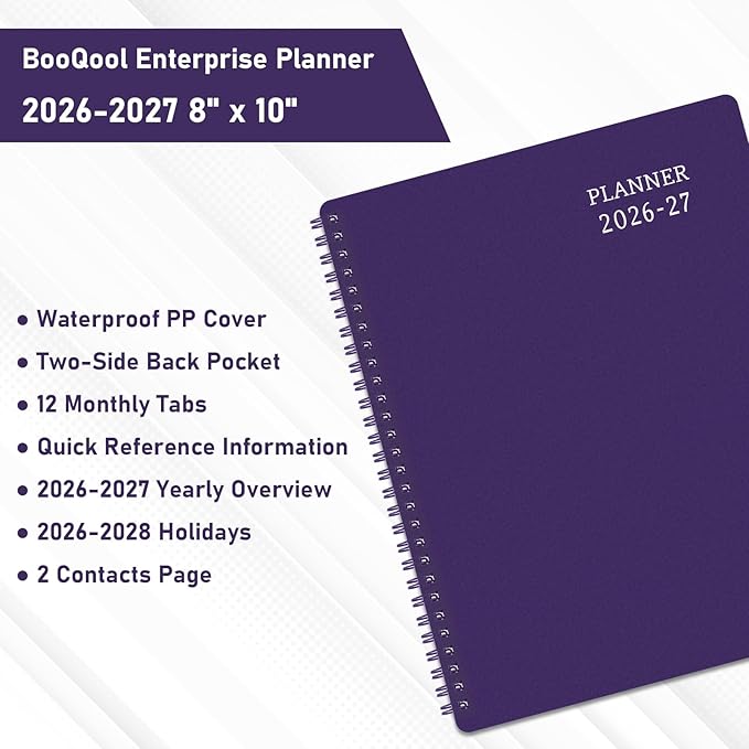 Planner 2026-2027 - Academic Planner from July 2026 - June 2027, 8" x 10", Calendar Planner 2026-2027, Weekly and Monthly Planner Spiral Bound, Flexible Cover, To-Do List, 12 Monthly Tabs