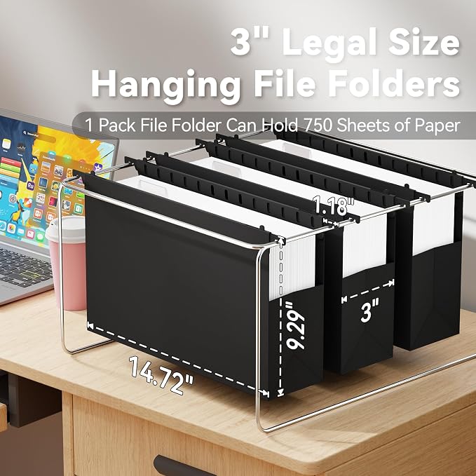 Ansook Legal Size Hanging File Folders Extra Capacity, Heavy Duty 3" Expandable Legal File Folder Hanging,6 Pack Plastic File Cabinet Folders for File Frmae/Box, Office School Hanging File Organizer