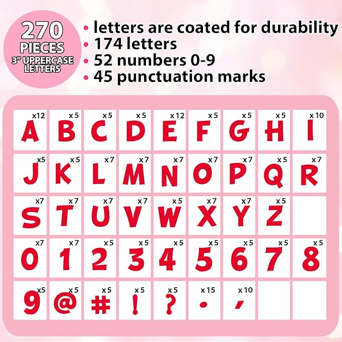 270Pcs 3In Bulletin Board Paper Letters and Numbers, Capital Letters, Numbers, Punctuation Card Stock Punch Out Letter for Classroom Poster Bulletin Board Window Door Home Decor Mailbox Sign, Red