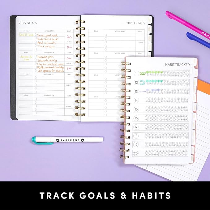 PAPERAGE 2025 Weekly & Monthly Spiral Bound Planner (Blush), 12 Month (January 2025 - December 2025), 5.5 in x 8 in, Weekly & Monthly Spreads, Includes Additional Note Pages & Trackers