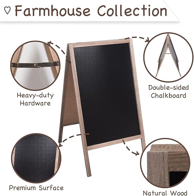 RHF Chalkboard, Chalkboar Sign, A Framed Sidewalk Sign,Sandwich Chalkboards,Rustic Menu Display for Restaurant, Double Sided, Wedding Chalkboard Easel, 22" by 40" Blackboards, Vintaged