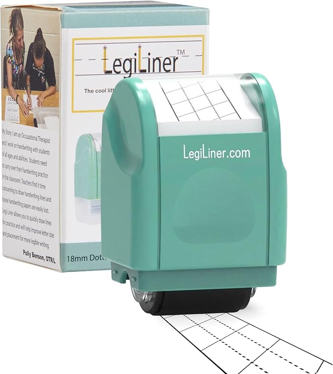LEGILINER 3/4" Dotted Thirds Slanted Handwriting Line (Green) Teacher Stamp – Tri-Line Pattern for Calligraphy and Cursive Writing. Classroom & Home Use. Refillable Ink Writing Practice Roller Stamp.