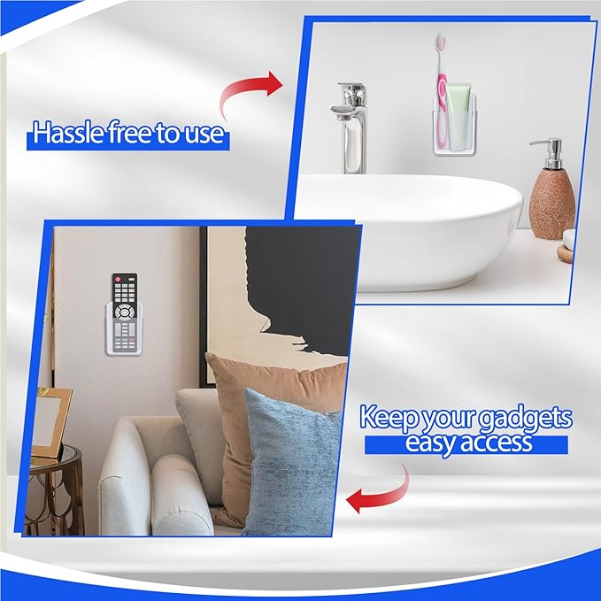 Leinuosen 12 Pcs Remote Control Holder Wall Mount Self Adhesive TV Controller Holder Transparent TV Remote Organizer Wall Pen Organizer for Home Office School Storage Accessories