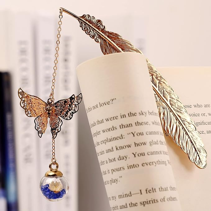 Teacher Appreciation Gifts for Women - Metal Feather Bookmark with 3D Butterfly Charm – Mother’s Day Gifts for Mom, Thank You Gifts, Book Lover Gift Under 10 Dollars, Gift Box Included