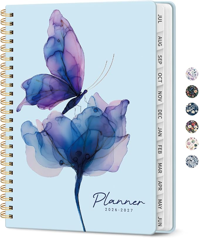 Planner 2026–2027, Academic Year Monthly & Weekly Calendar Book, Jul 2026–Jun 2027, Hardcover Organizer with Tabs, Student & Teacher Planner, 6.3" x 8.5", Soft Wings