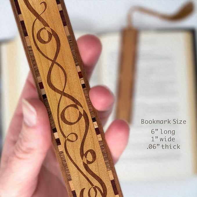 Ribbons Personalized Wooden Bookmark | Custom Engraved Interwoven Ribbon Scrollwork Pattern | Ornamental Gift for Book Lovers, Readers and Librarians | Handmade with Tassel | Made in the USA