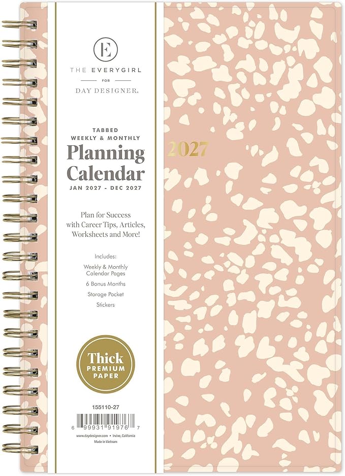 Blue Sky The Everygirl 2027 Weekly and Monthly Planner Calendar, January 2027 - December 2027, 5" x 8", Flexible Cover, Durable Twin Wire Binding, Storage Pocket, With Stickers, Bengala Desert Rose