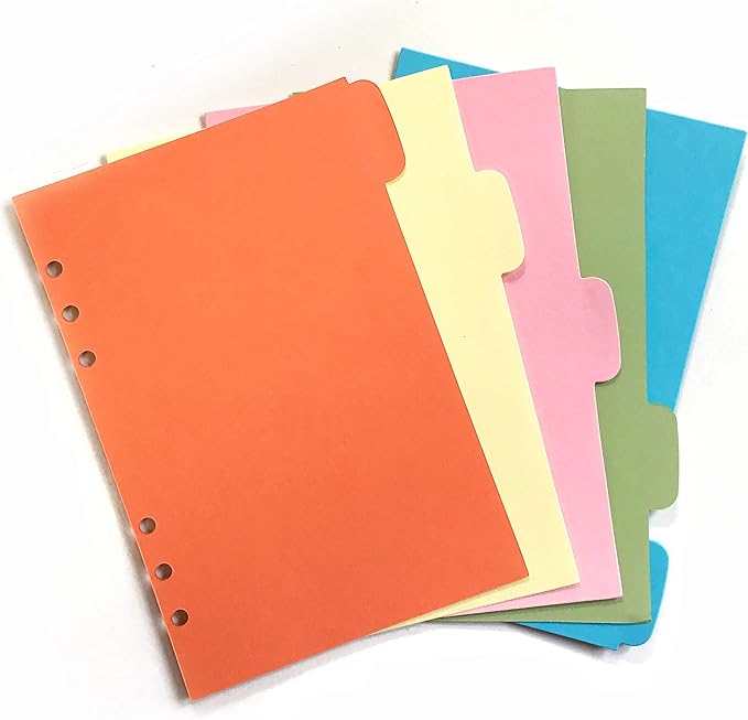 Index Tabs for A5/A6 6-Holes Cover Round Ring View Binder File Folder Loose Leaf Sheet Protectors Binder Cover Protector (Divider Horizontal Colored Paper, A5/21cm*15cm/8.5 Inch)