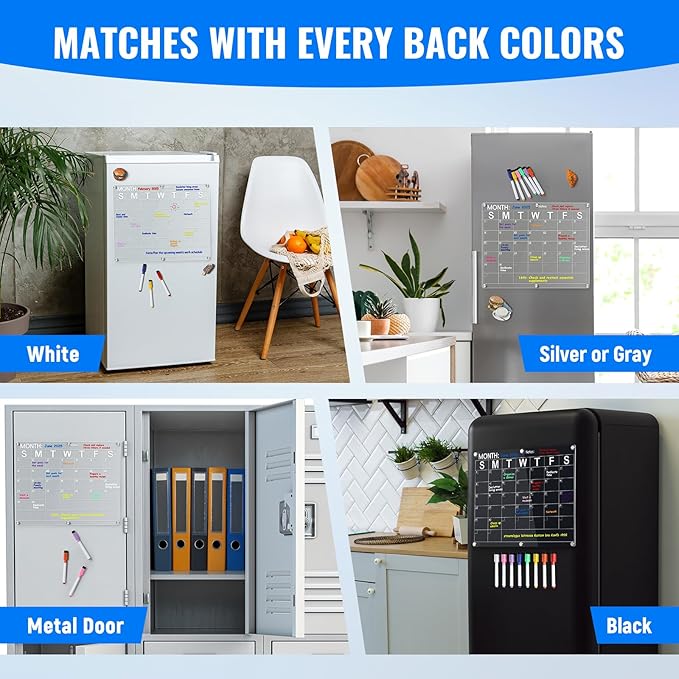 Large Acrylic Magnetic Calendar for Refrigerator, Clear Fridge Calendar with 8 Color Markers, Monthly Planning Board for Business Meetings/Anniversary/Shopping List, Dry Erase - 14.5 * 11.5''