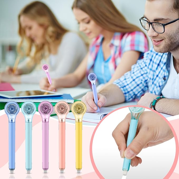 Gersoniel 10 Pack Correction Tape Pen Correctional Ink Tape Push Pull Protective, Easy to Use Applicator for School Office Supplies, 0.2 x 236 Inch (Dessert Colors)