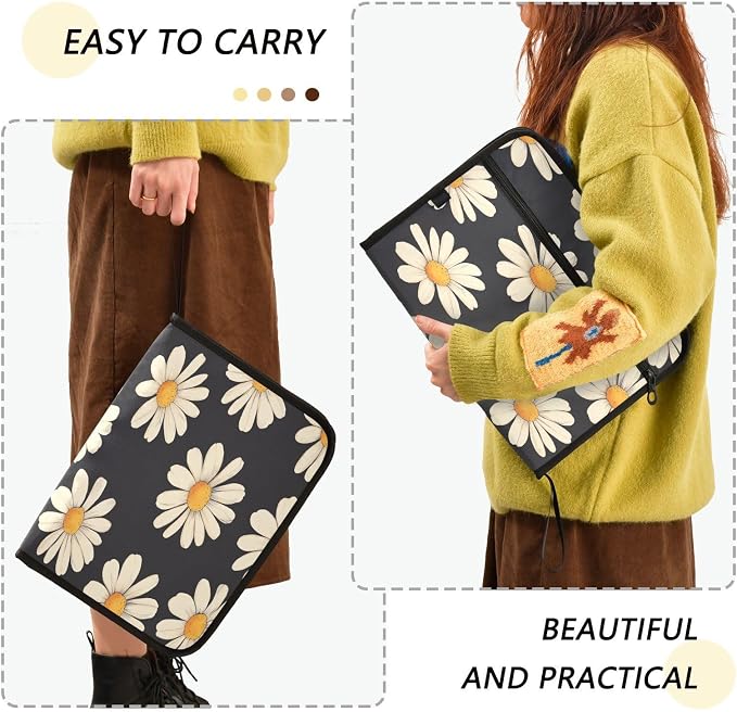 Black Daisy Corn Poppy Accordion File Organizer Expanding Document Folder with 13 Pockets Portable File Folder for A4 Letter Size