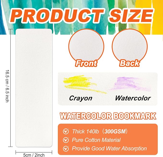 100 PCS Watercolor Paper Blank Bookmarks 2x6.5 Inch White 140lb Cotton Water Color Paper Bookmark Blanks Cardstock DIY Blank Bookmarks Making Kit