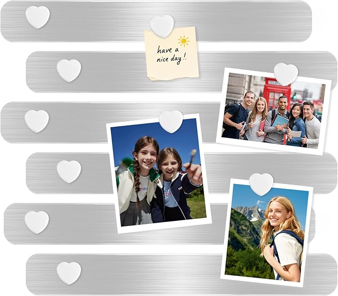 Magnetic Boards for Walls 6 Pcs - Frameless Stainless Iron Magnetic Strips with Adhesive Backing, Magnet Bulletin Board with 10Pcs White Magnets,Memo Board Display Board for Office Home School