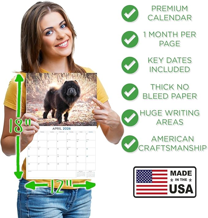 2025 2026 Chow Chow Calendar - Dog Breed Monthly Wall Calendar - 12" x 18" Open - Thick No-Bleed Paper - Giftable - Academic Teacher's Planner Calendar Organizing & Planning - Made in USA
