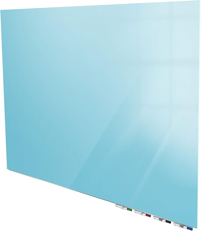 Aria 2'H x 3'W Low Profile 1/4" Glass Whiteboard - Horizontal Blue - 4 Markers and Eraser
