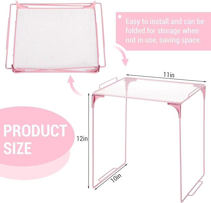 Colarr Pink Locker Organizer Shelf Locker Accessories for Girls Stackable Storage Organization Shelf Area Saver Fits Standard Size for School Office Kitchen and Home
