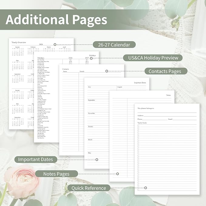 Planner 2026-2027, Weekly and Monthly Planner with Tabs from Jan 2026 - Dec 2026, A5 Hardcover Academic Calendar with Date for School & Office Schedule, 5.8" x 8.3", Sage Green