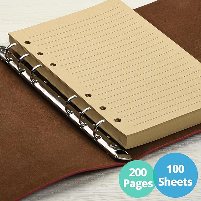 Refills Lined Paper, MALEDEN Refillable A6 Paper for 5x7 Journal Notebook Inserts 200 Lined Pages